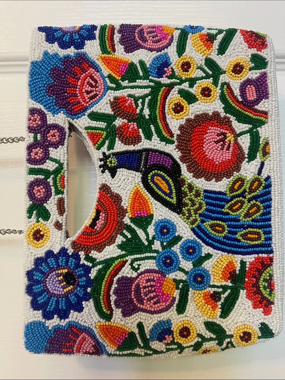 Colorful Beaded Floral Peacock clutch
